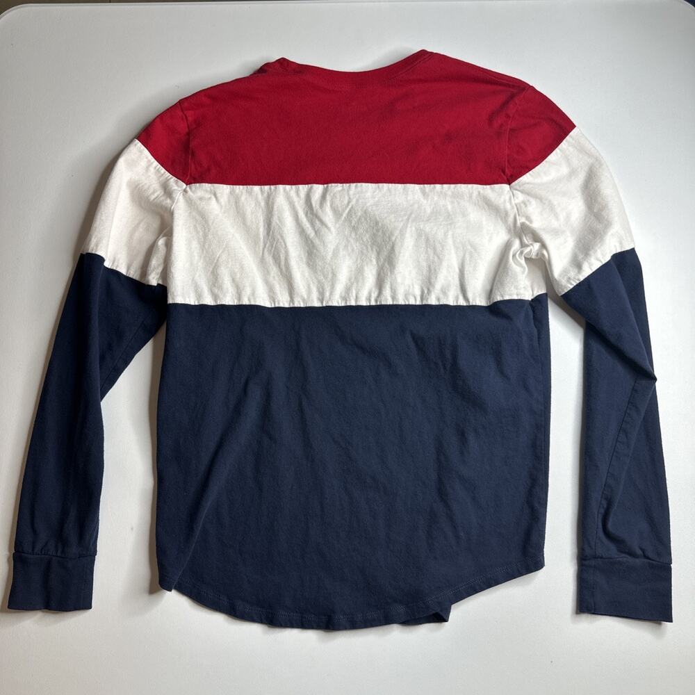Hollister Colorblock Long Sleeve Graphic Tee Small Red White Navy Blue USA - Picture 2 of 10